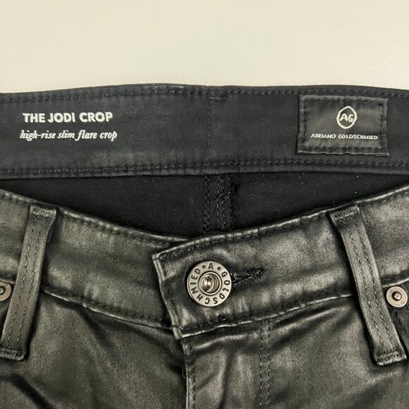 AG Adriano Goldschmied Coated Jeans 30 Black Jodi Crop High-Rise Slim Flare Crop - Picture 6 of 16